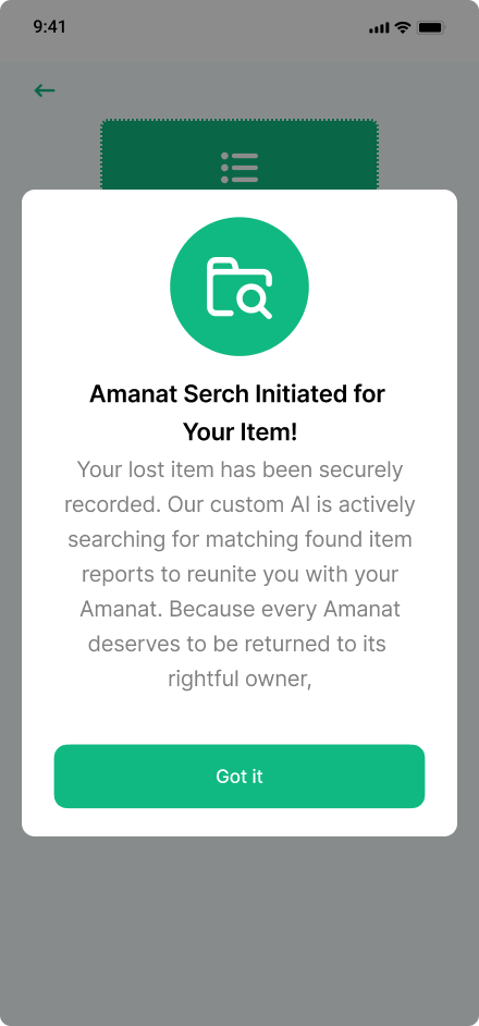 Amanat app found a lost item